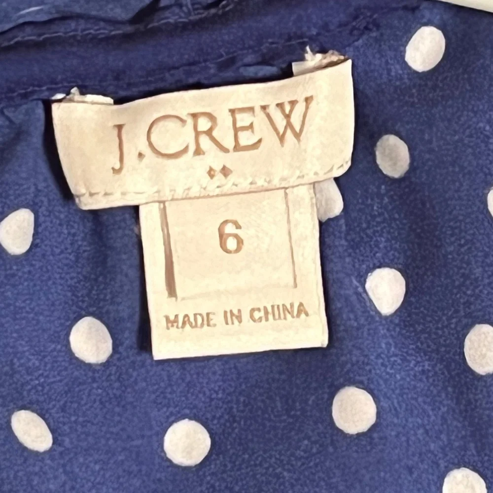 J.Crew Sleeveless Silk White Polka Dot Cobalt Blouse - Picture 7 of 10